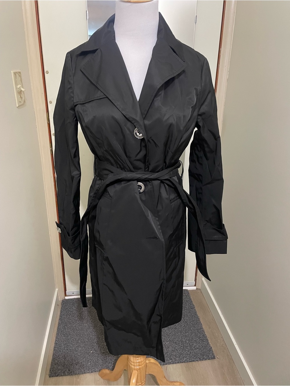 MICHAEL Michael Kors Black Trench Coat with Waist Tie